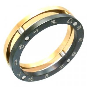 Zodiac Black Gold Stainless Steel Ring SSR1948 Sz 9