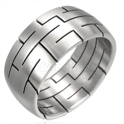 10mm Etched Maze Stainless Steel Ring, SSR1955