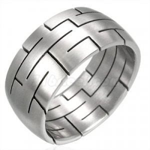 10mm Etched Maze Stainless Steel Ring, SSR1955
