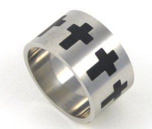 15mm Men's Black Cross Stainless Steel Ring SSR2255 Sz 10, 11