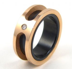 Unisex Black and Rose Gold CZ Stainless Steel Ring SSR4010