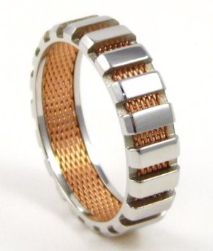 Unisex Exquisite Rose Gold Mesh 2 Tone Stainless Steel Ring SSR4300 Sz 8