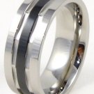 Unisex High Polish Black Stripe Stainless Steel Ring SSR4308