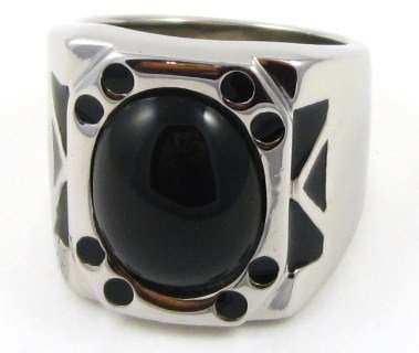 Unisex High Polish Black Onyx Stainless Steel Ring SSR4390