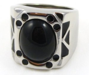 Unisex High Polish Black Onyx Stainless Steel Ring SSR4390
