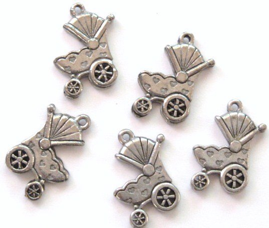 5 Adorable Baby Carriage Pewter Charms Wholesale Lot