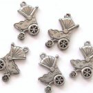 5 Adorable Baby Carriage Pewter Charms Wholesale Lot