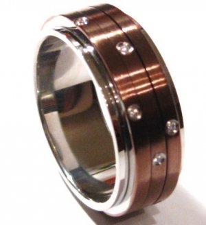 CZ Spinning Copper Stainless Steel Ring SSR4732 Sz 8