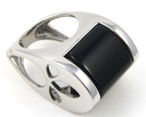 Black Onyx Chunky Stainless Steel Statement Ring SSR4926