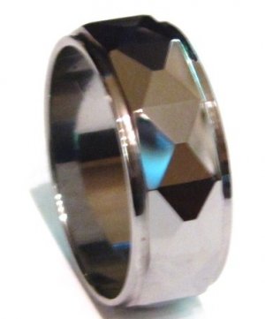 High Polish Faceted Tungsten Ring TU3043