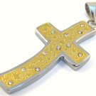 CZ Two Tone Gold EP Stainless Steel Cross Pendant FREE SS Chain SSP3350
