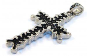 1.8" Jagged Edge Black Stainless Steel Cross Pendant with FREE 20" SS Ball Chain SSP3637