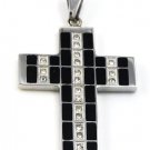 Black Stainless Steel Cross Pendant with Clear CZ - FREE 20" SS Ball Chain SSP3666