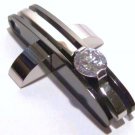 2 Tone Black Silver Stainless Steel CZ Cross Pendant Necklace with FREE 20" SS Ball Chain SSP4123