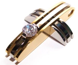 2 Tone Gold Silver Stainless Steel CZ Cross Pendant Necklace with FREE 20" SS Ball Chain SSP4124