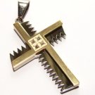 2 Tone Jagged Edge Gold Stainless CZ Cross with FREE 20" SS Ball Chain SSP4308