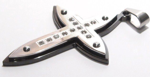 2 Tone Black Stainless Steel CZ Cross Pendant with FREE 20" SS Ball Chain SSP4379