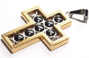 Unique Gold Stainless Steel Cross Gunmetal Ball Pendant with FREE 20" SS Ball Chain SSP5567