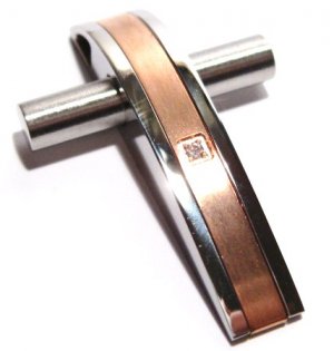 2 Tone Copper Stainless Steel Cross with CZ Pendant Necklace with FREE 20" SS Ball Chain  SSP5852