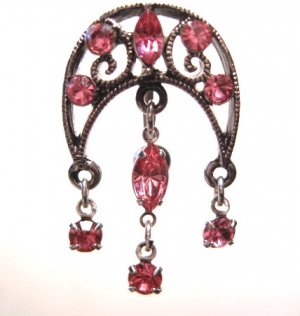 Vintage PINK Crystal Chandelier Reverse Belly Navel Ring BJ01