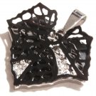 Stunning Black Filigree Leaf CZ Pendant with FREE 20" SS Ball Chain SSP7824