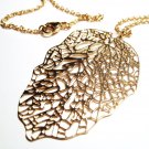 Stunning Gold Filigree Stainless Steel Leaf Pendant with Chain SSP8877