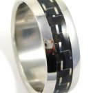 8mm Black Carbon Fiber Stainless Steel Ring SSR07 Sz  8, 9, 10, 11, 12, 13