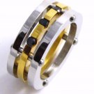 Triple Band Gold Stainless Steel Ring Black CZ SSR5107