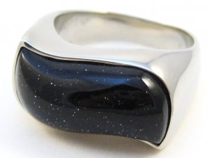 Black Onyx Wavy Shape Stainless Steel Ring SSR34 Sz 9