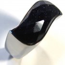 Faceted Black Onyx Wavy Shape Stainless Steel Ring SSR1191 Sz 9, 10