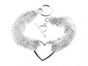 Stunning Multichain Crystal Heart Rhodium Finish Bracelet BR05