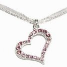 Stunning Multichain Pink Crystal Hollow Heart Pendant Necklace NP70