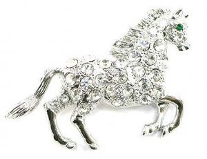 Stunning Crystal Pave Horse Silver Brooch Pin Broach BP77