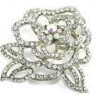 2.25" Crystal Pave Rose Rhodium Plated Flower Brooch BP85