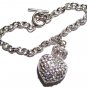 Sparkling Crystal Pave Heart Crown Rhodium Toggle Bracelet BR11