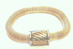 Trendy Magnetic Fastening Barrel 14K Gold EP Mesh Bracelet BR34