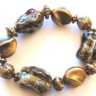 Chunky Trendy Gold Black Bead Stretch Bracelet BR14