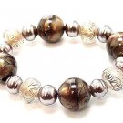 Trendy Antique Gold Marble Lucite Beads Stretch Bracelet BR27