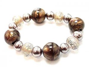 Trendy Antique Gold Marble Lucite Beads Stretch Bracelet BR27
