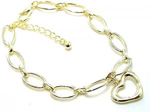 Beautiful Gold EP Hollow Heart Chain Link Charm Bracelet BR48