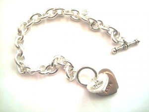 True Love Forever Rhodium Heart Charms Toggle Bracelet BR50