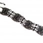 Victorian Style Antique Silver Black Crystal and Beads Chain Link Bracelet BR60