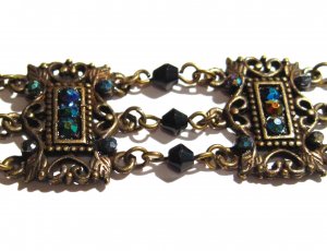 Victorian Style Antique Gold Crystal Beads Chain Link Bracelet BR63