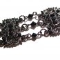 Victorian Style Antique Silver Black Crystal and Beads Chain Link Bracelet BR60