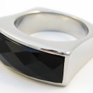 Chunky Faceted Black Onyx Stainless Steel Statement Ring SSR2537