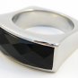 Chunky Faceted Black Onyx Stainless Steel Statement Ring SSR2537