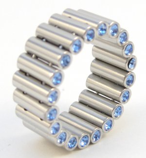 Unique Blue CZ Tube Link Stainless Steel Ring SSR4916