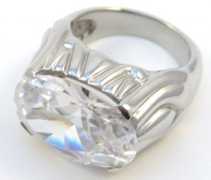 Sparkling Multi Faceted CZ High Polish Stainless Steel Ring SSR4611