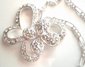 Exquisite AB/Clear CZ Butterfly Rhodium Pendant Necklace NP19
