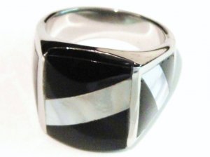 Black Onyx Abalone Stainless Steel Ring SSR5226 Sz 10.5